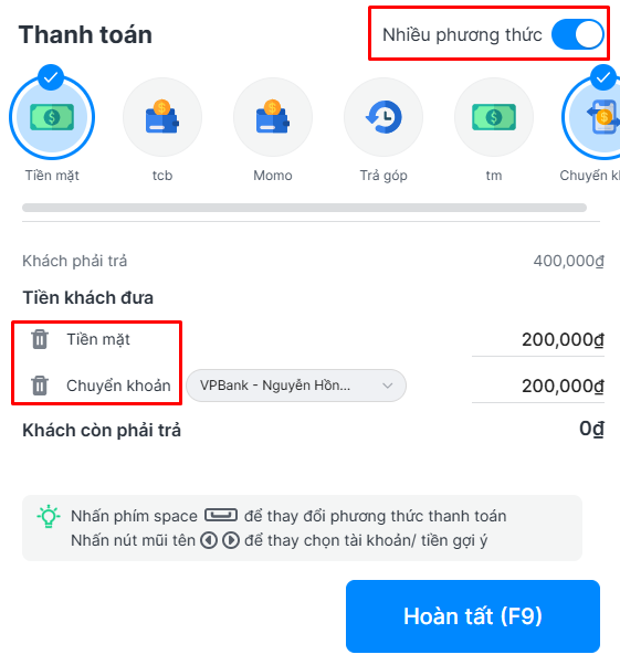 Thanh toán đơn hàng nhiều phương thức